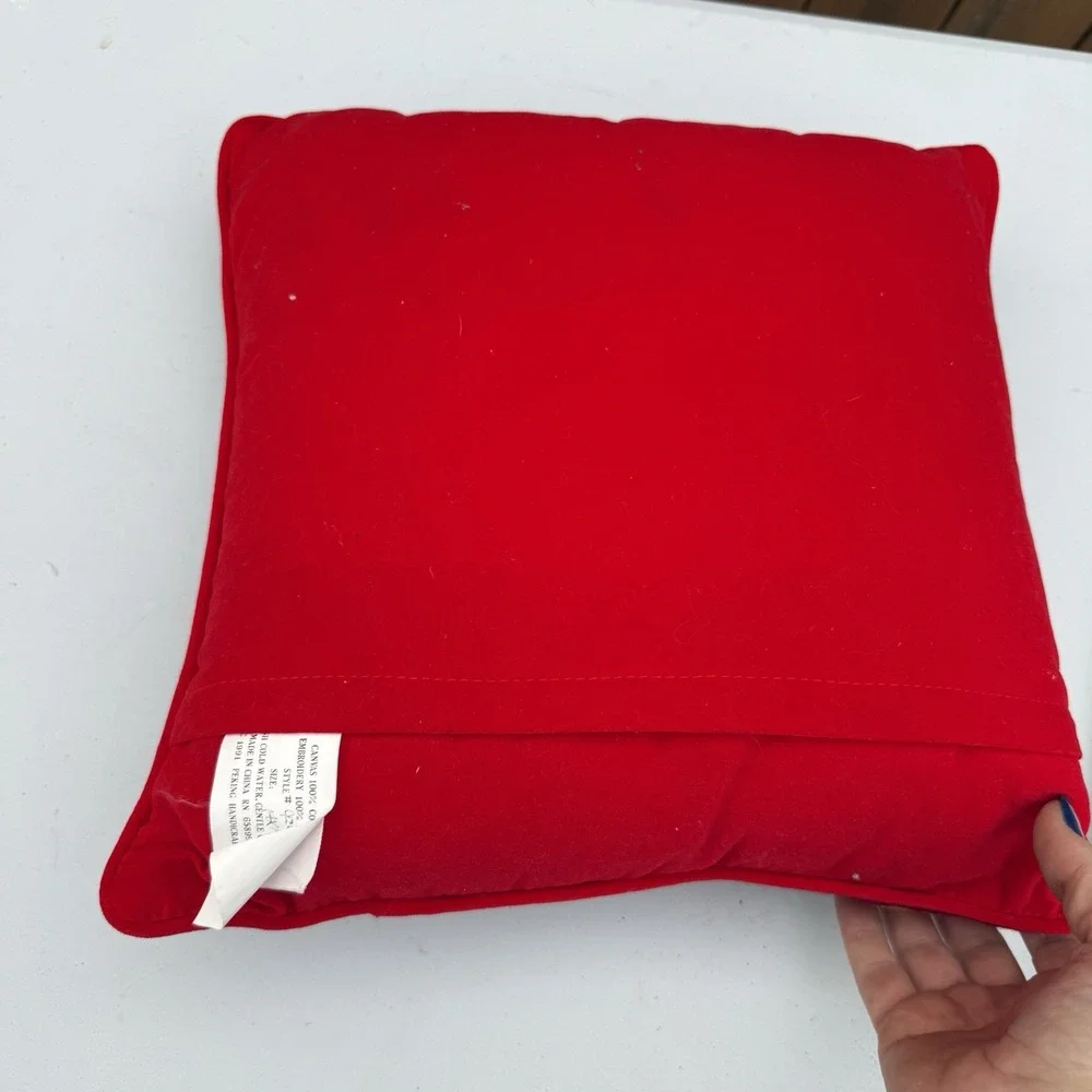 VTG Needlepoint Christmas Candle Pillow Velvet Back 12